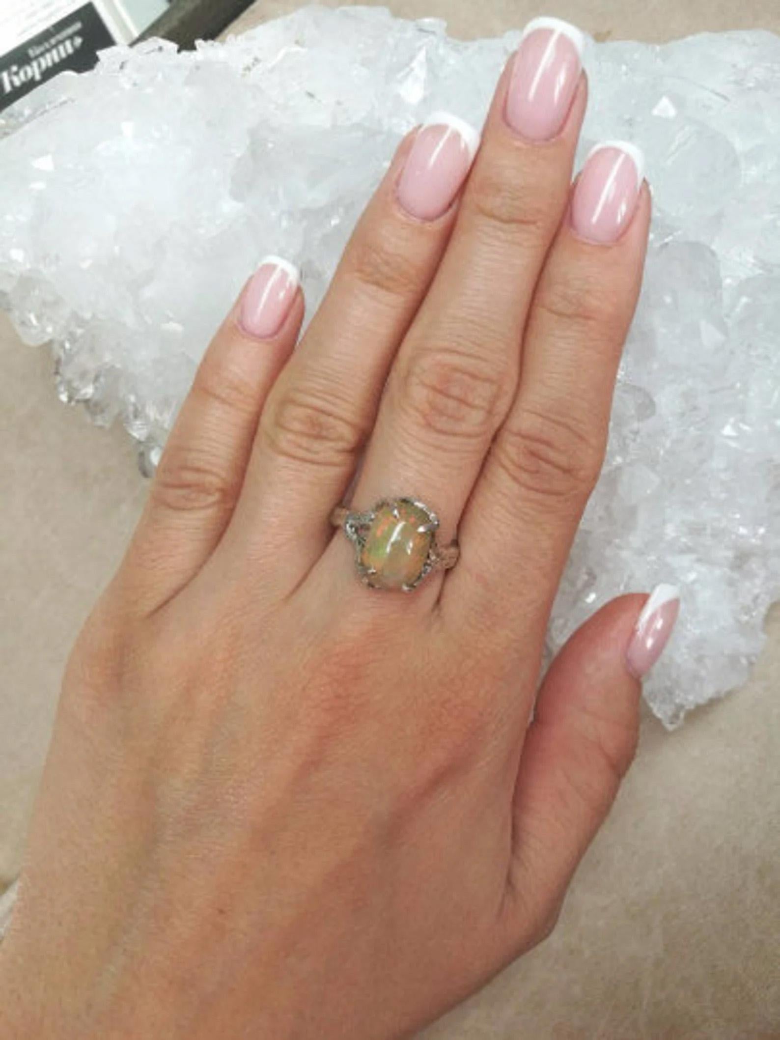 Anillo de plata con ópalo etíope vintage Piedra preciosa etíope natural Joyería fina Artesano en venta