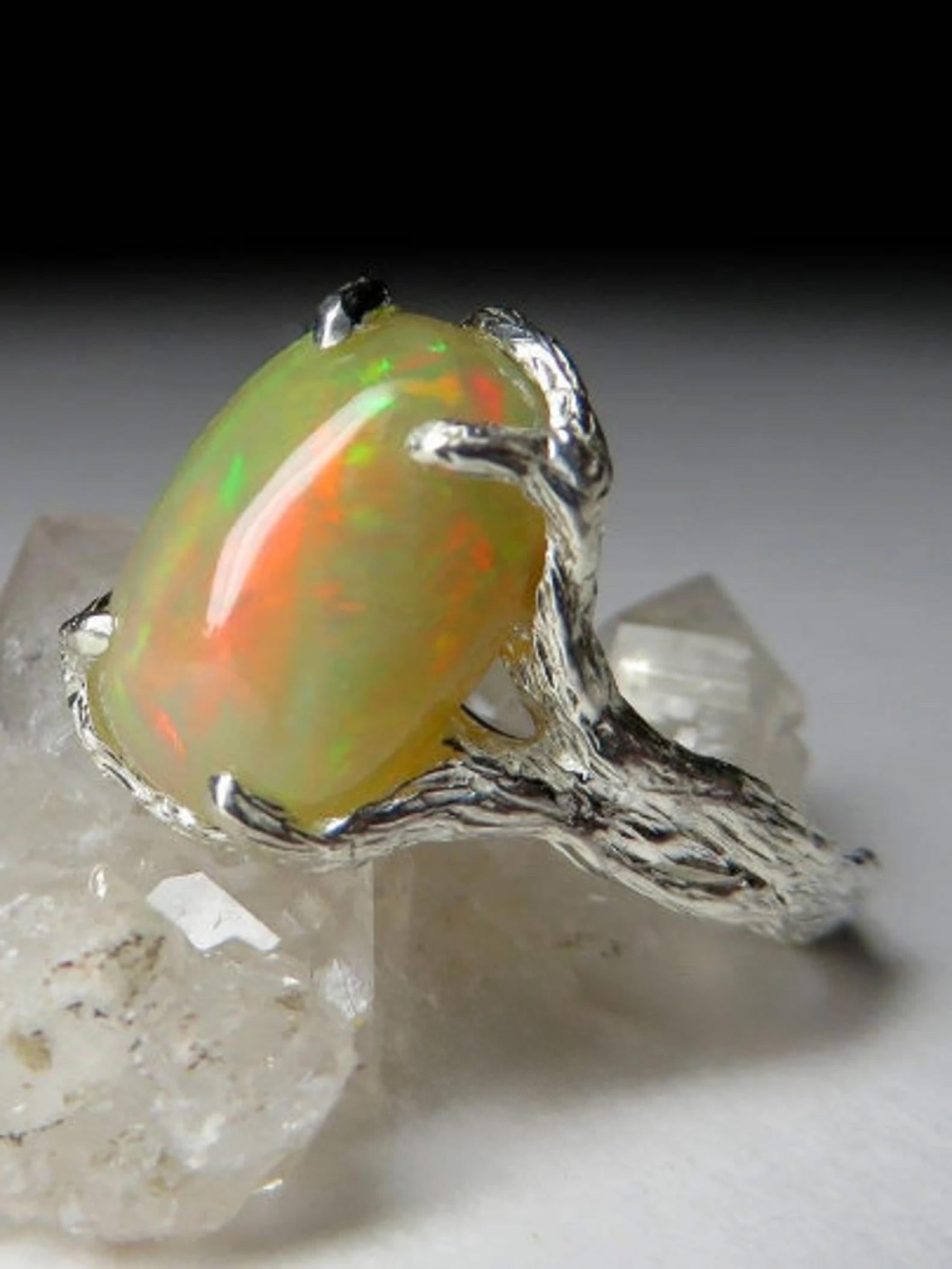 Anillo de plata con ópalo etíope vintage Piedra preciosa etíope natural Joyería fina Corte cuadrado en venta