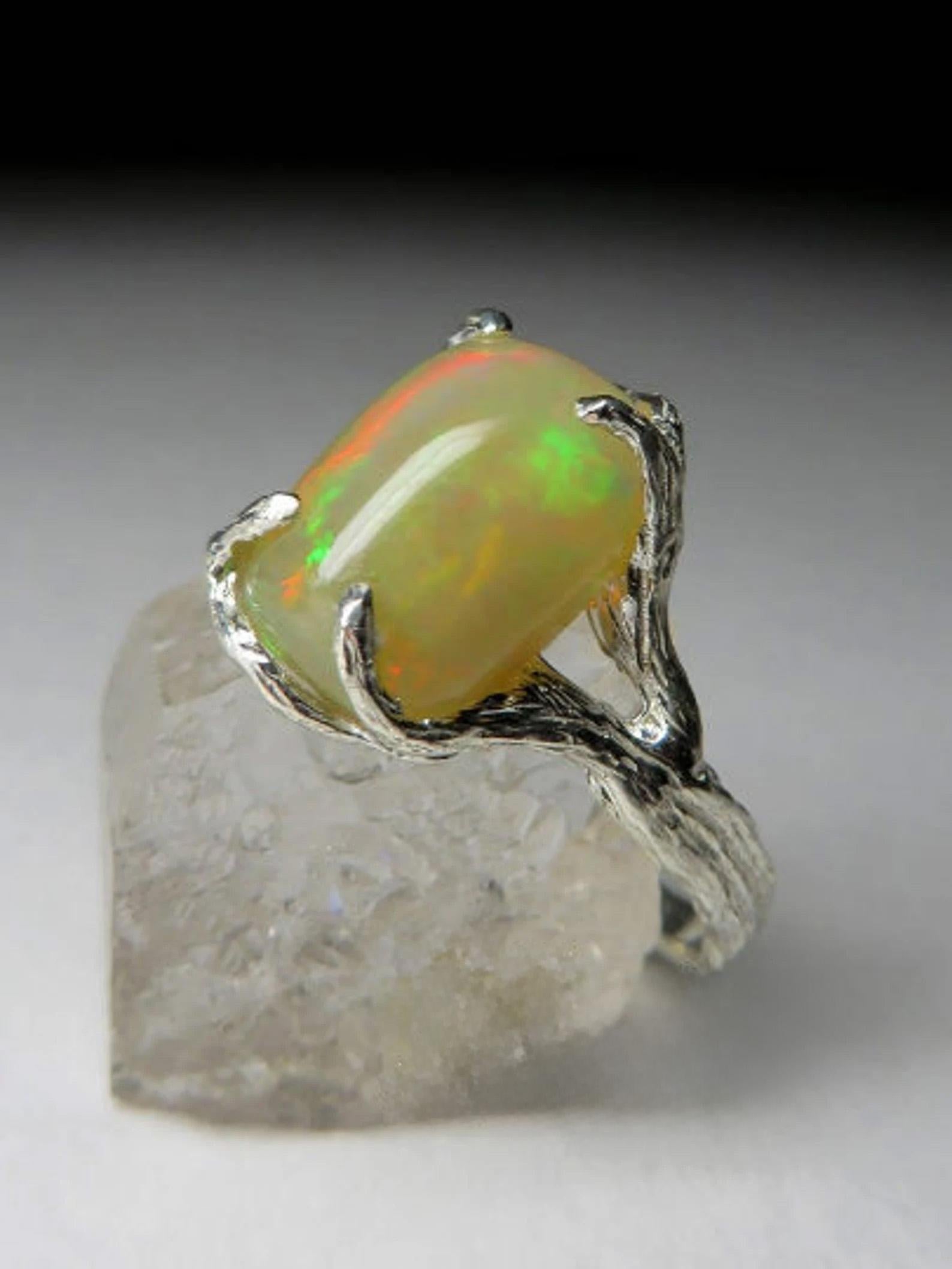 Femenino o masculino Anillo de plata con ópalo etíope vintage Piedra preciosa etíope natural Joyería fina en venta