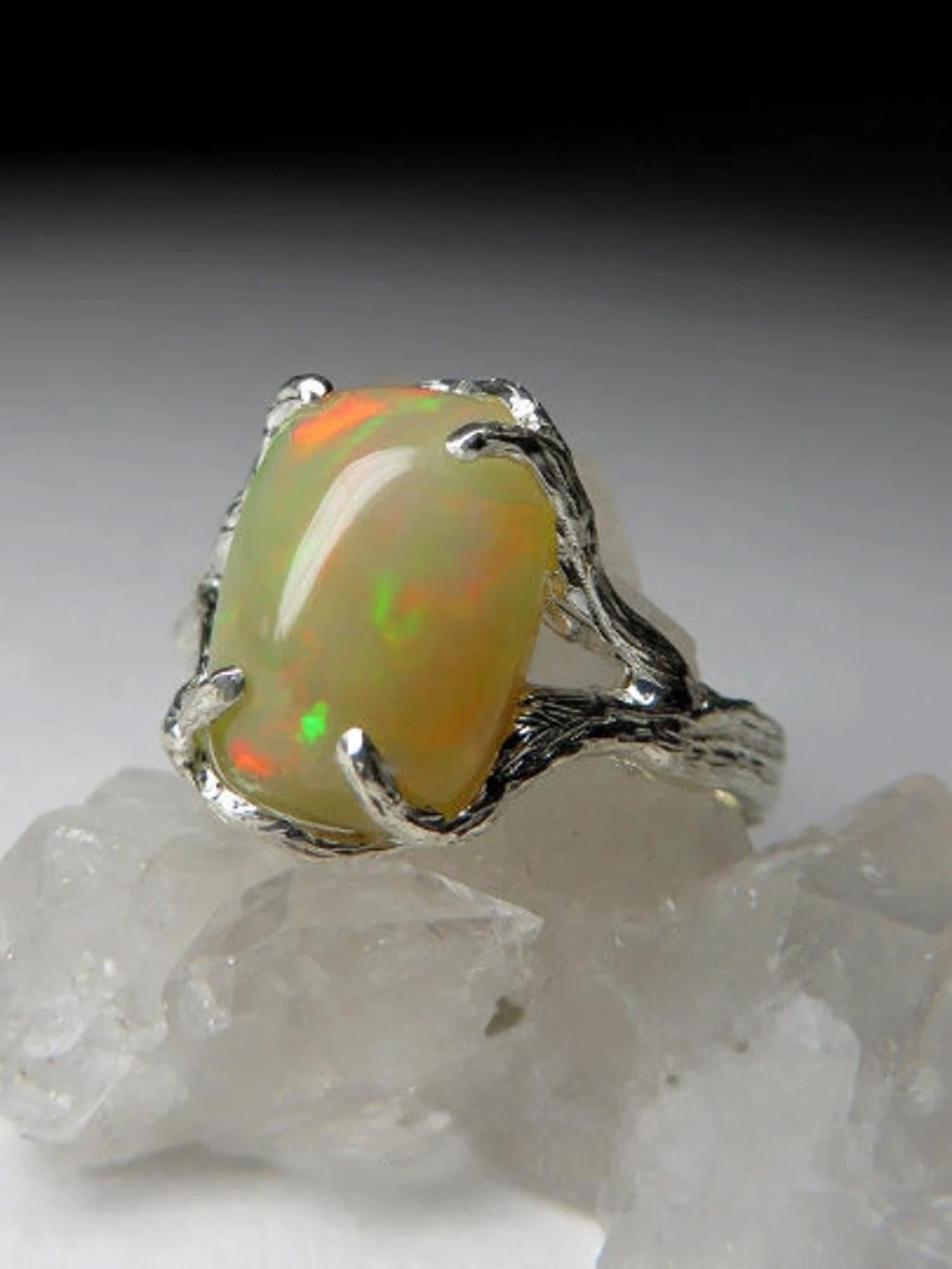 Anillo de plata con ópalo etíope vintage Piedra preciosa etíope natural Joyería fina en venta 1