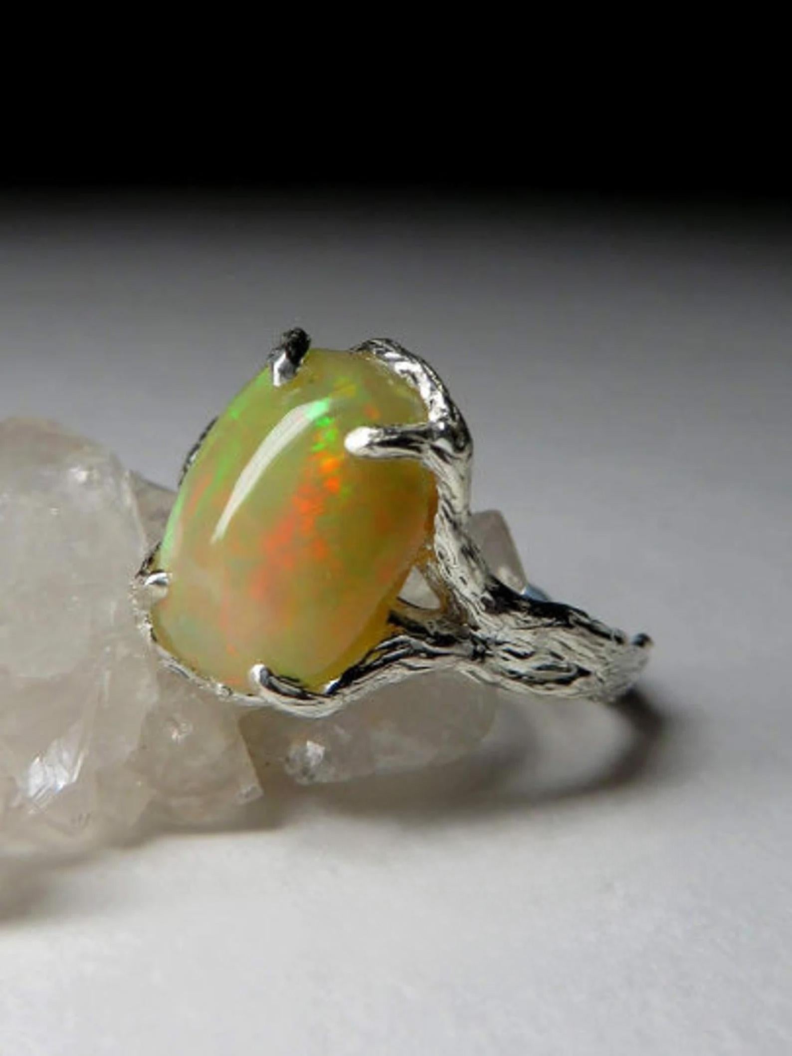 Anillo de plata con ópalo etíope vintage Piedra preciosa etíope natural Joyería fina en venta 3