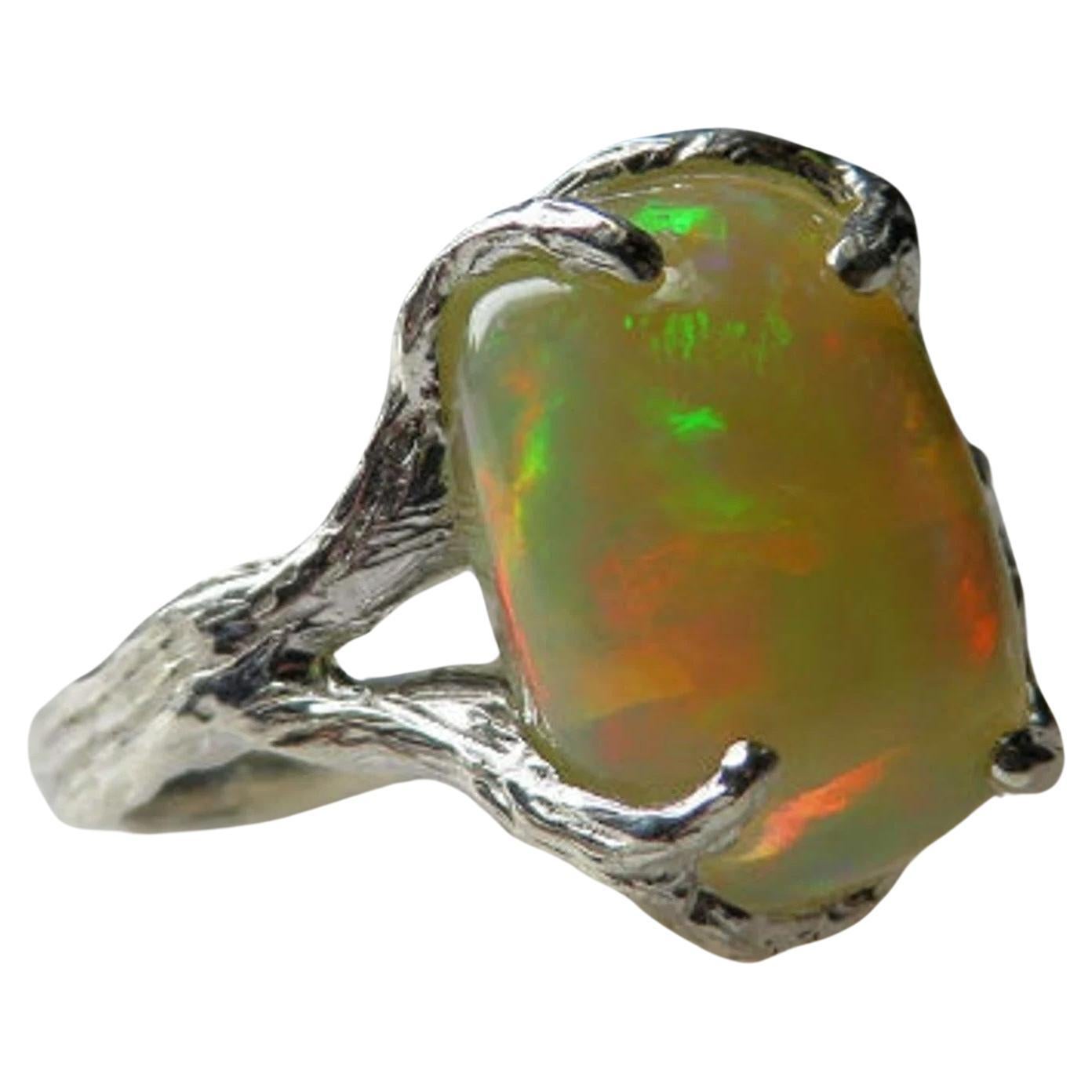 Vintage Ethiopian Opal Silver Ring Natural Ethiopian Gemstone Fine Jewelry