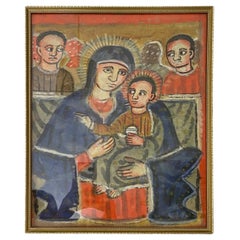 Vintage Ethiopian Painting Madonna Child Christian Folk Art African
