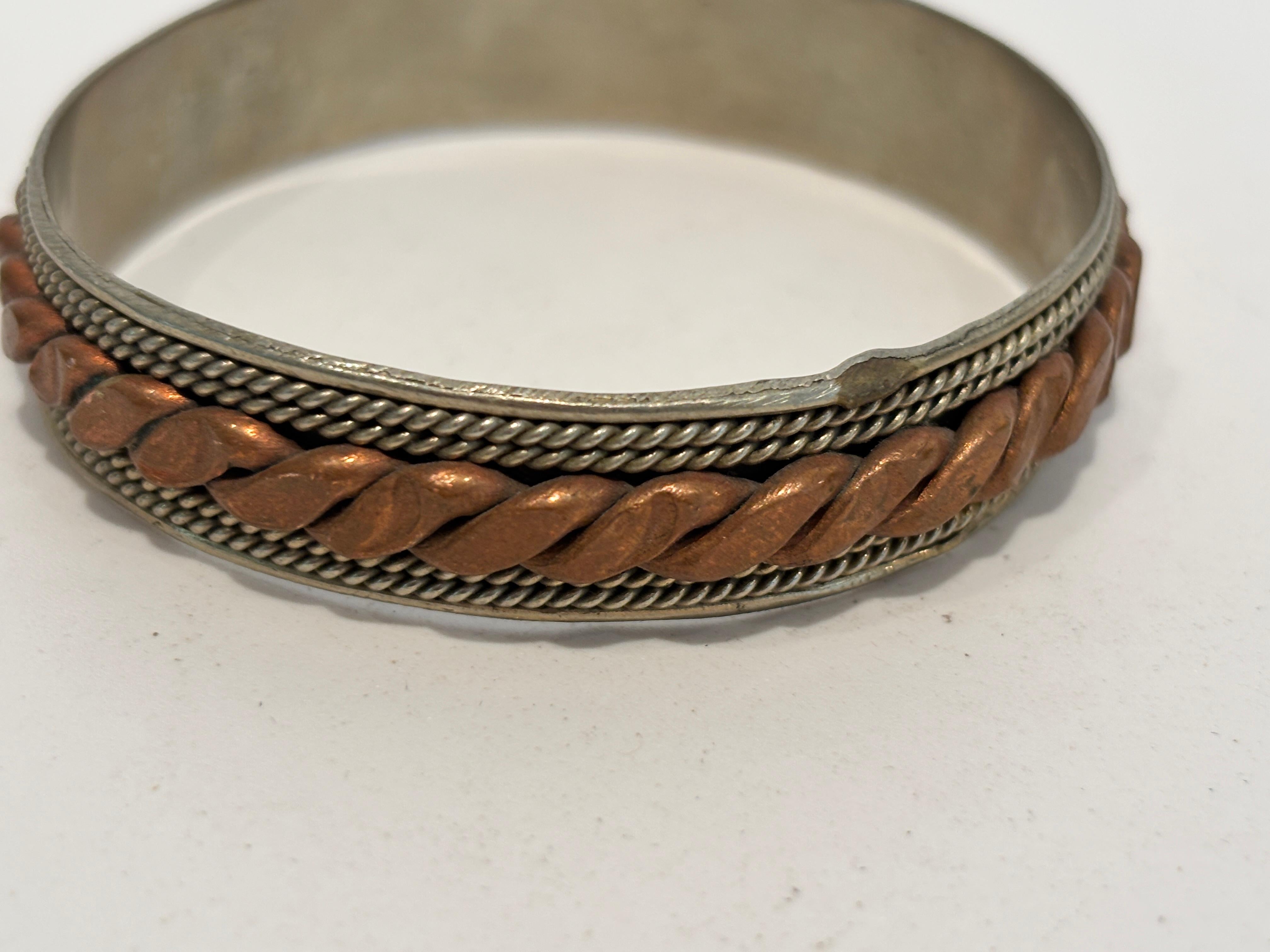 da uomo o donna Bracciale etnico berbero nordafricano d'epoca in argento e rame in vendita