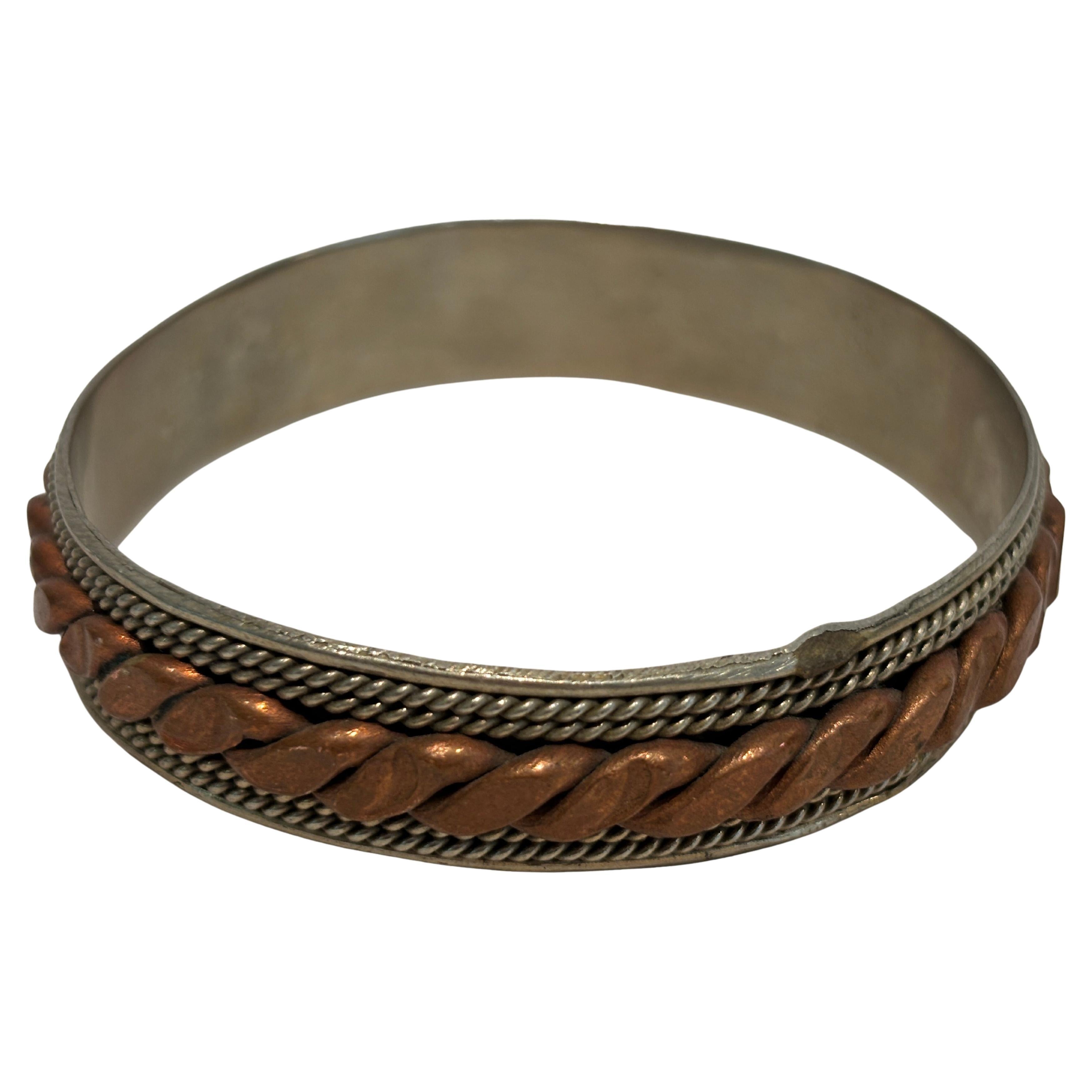 Bracciale etnico berbero nordafricano d'epoca in argento e rame
