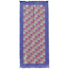 Rustic Vintage Ethnic Dhaka Pattern Purple Throw Rug from Nepal