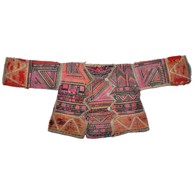Vintage Ethnic Embroidered Baby Jacket from Nepal Pink Green Red
