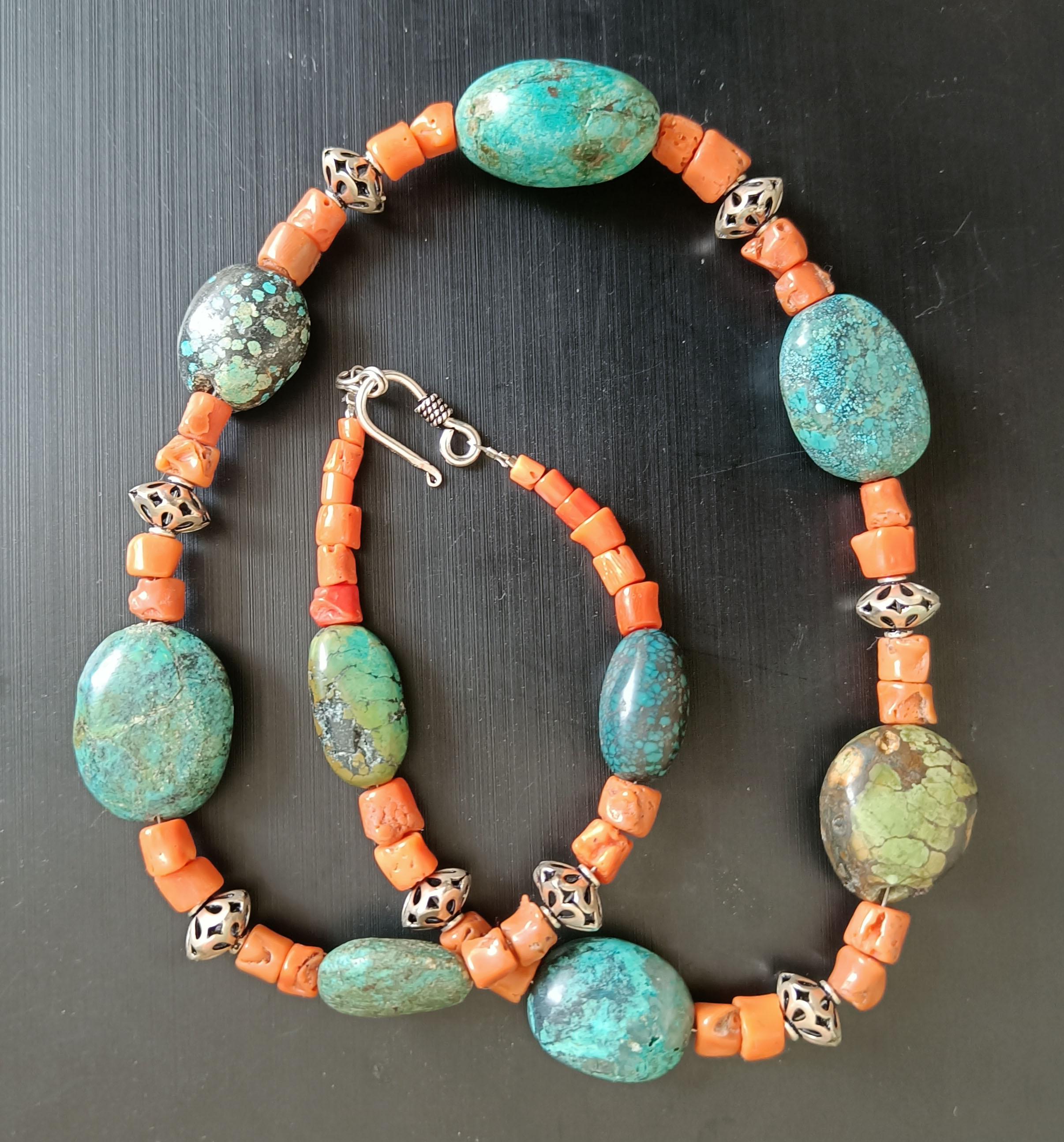 Calco Corallo etnico etnico Himalayano Tibetano Turchese d'epoca  Collana in vendita