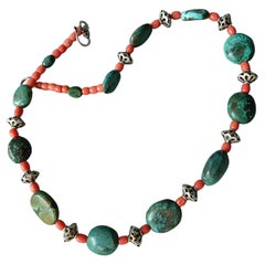 Corallo etnico etnico Himalayano Tibetano Turchese d'epoca Collana