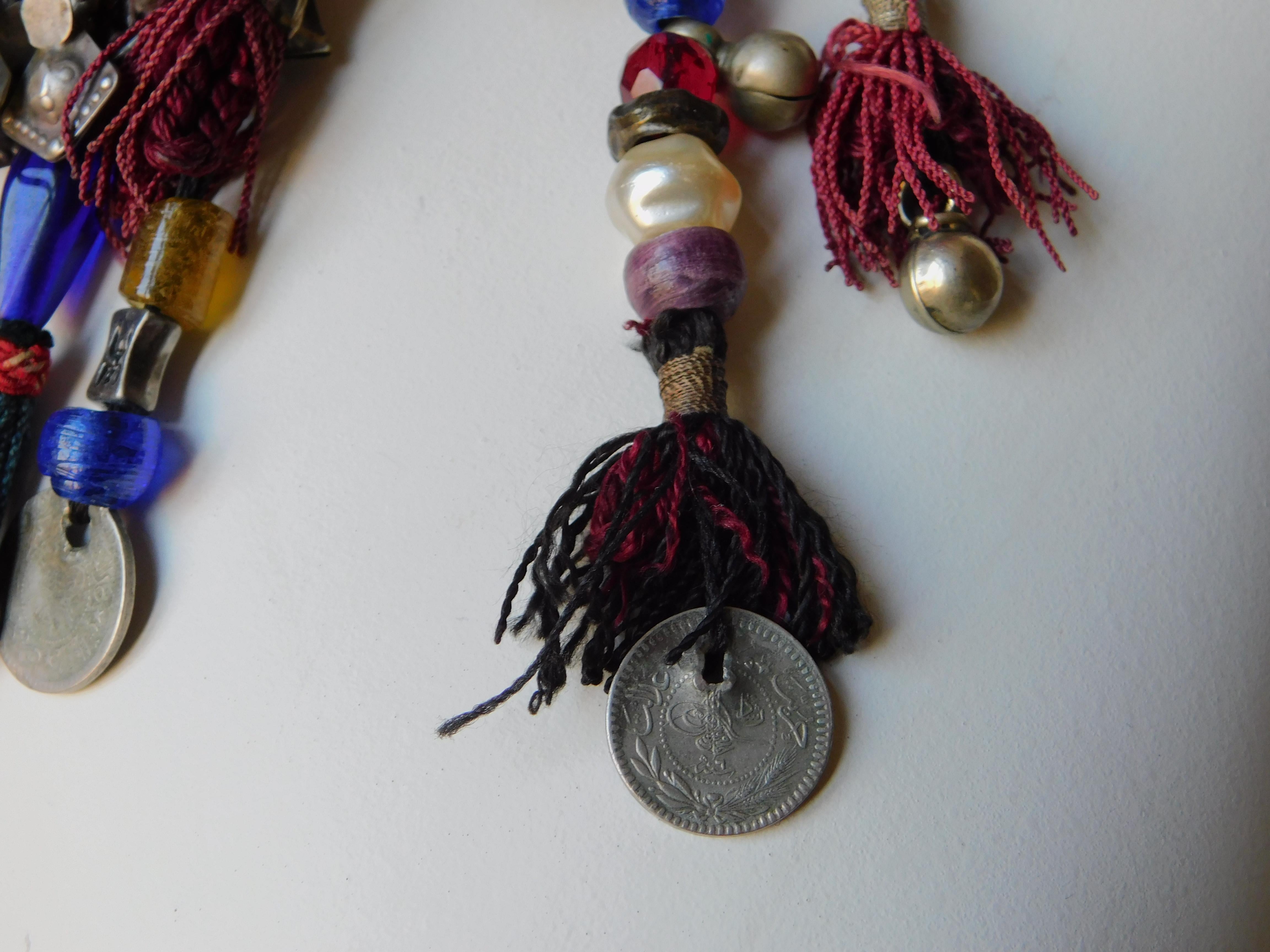 Women's or Men's Vintage Ethnic Necklace with Vintage Turkish Coins, Tassels and Elements For Sale