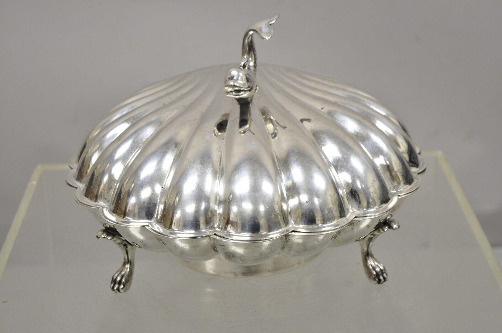 Vintage Eton Dolphin Handle Clam Shell Silver Plated Electrified Bun Warmer For Sale 3