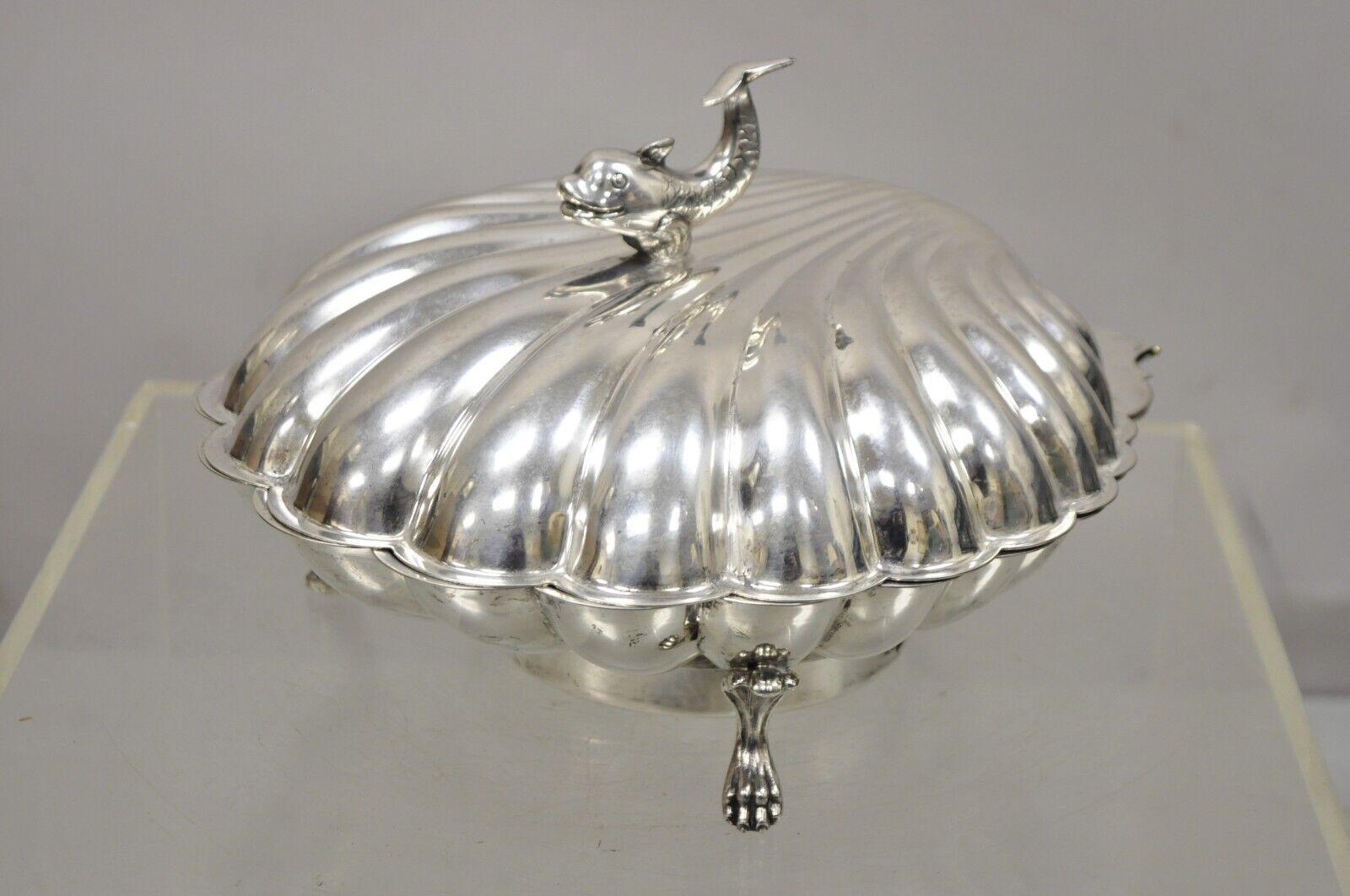Vintage Eton Dolphin Handle Clam Shell Silver Plated Electrified Bun Warmer For Sale 4