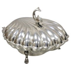 Vintage Eton Dolphin Handle Clam Shell Silver Plated Electrified Bun Warmer