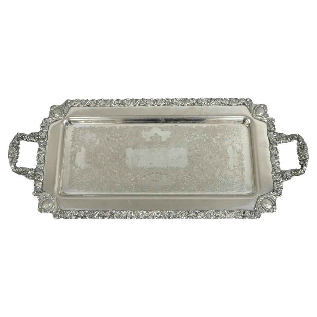 Eton Sheffield Vintage Bandeja Estrecha con Reposa Floral Chapada en Plata para Servir