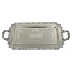 Vintage Eton Sheffield Floral Repousse Silver Plated Narrow Serving Platter Tray
