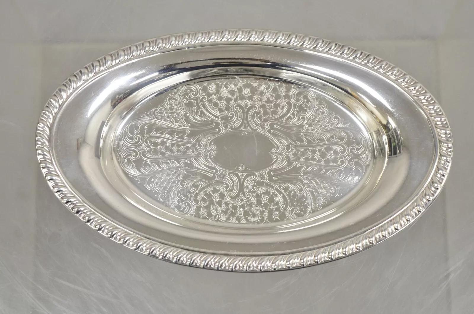 Plato baratija ovalado pequeño de estilo victoriano Vintage Eton bañado en plata en venta 3