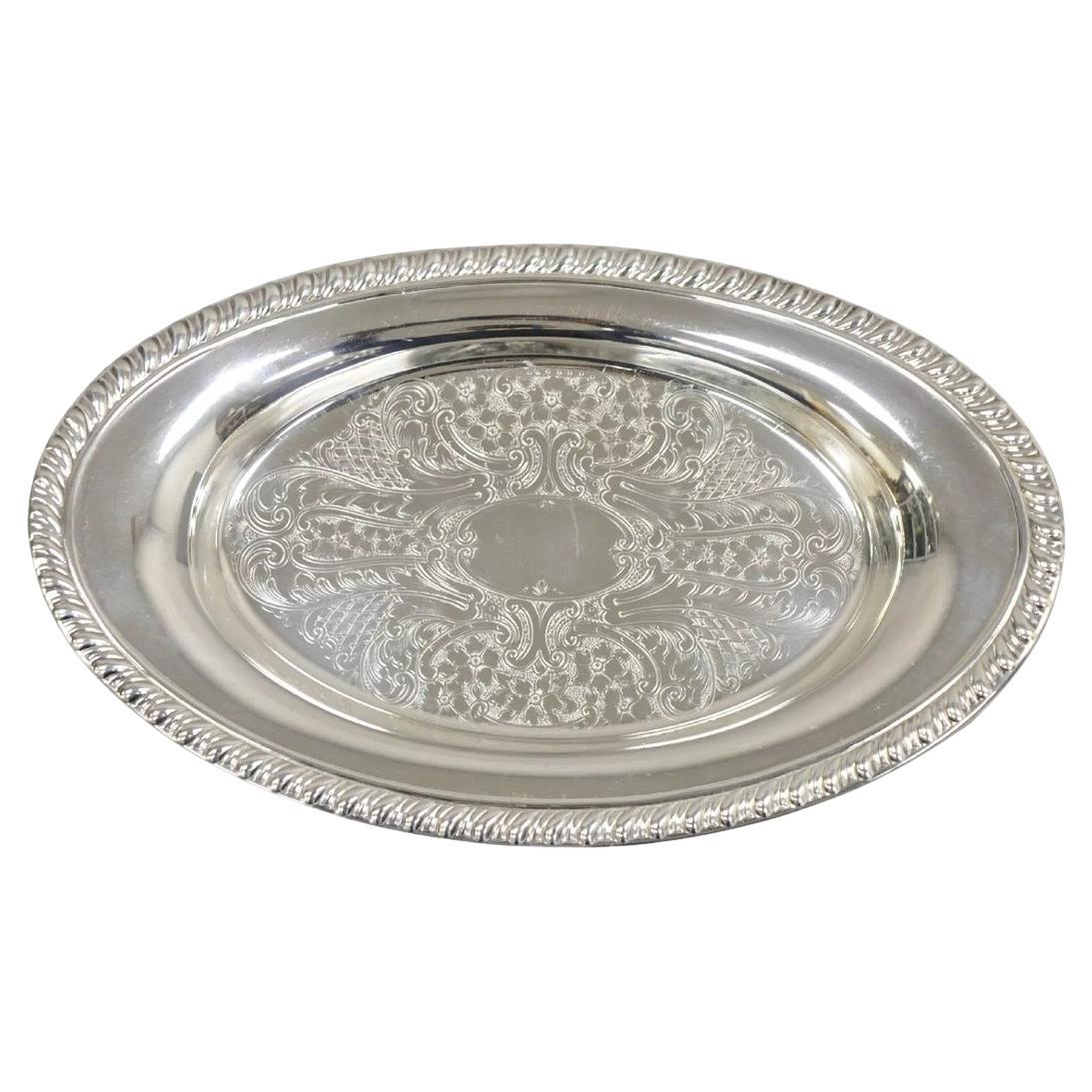Plato baratija ovalado pequeño de estilo victoriano Vintage Eton bañado en plata