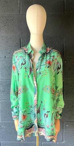 Vintage Etro Green Bird Silk Blouse