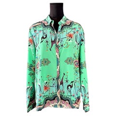 Chemisier vintage Etro vert oiseau en soie