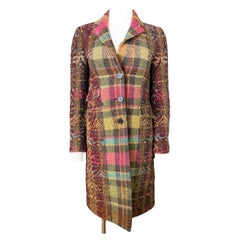 Vintage Etro Milano Multicolored Wool Coat Jacket, Size 38