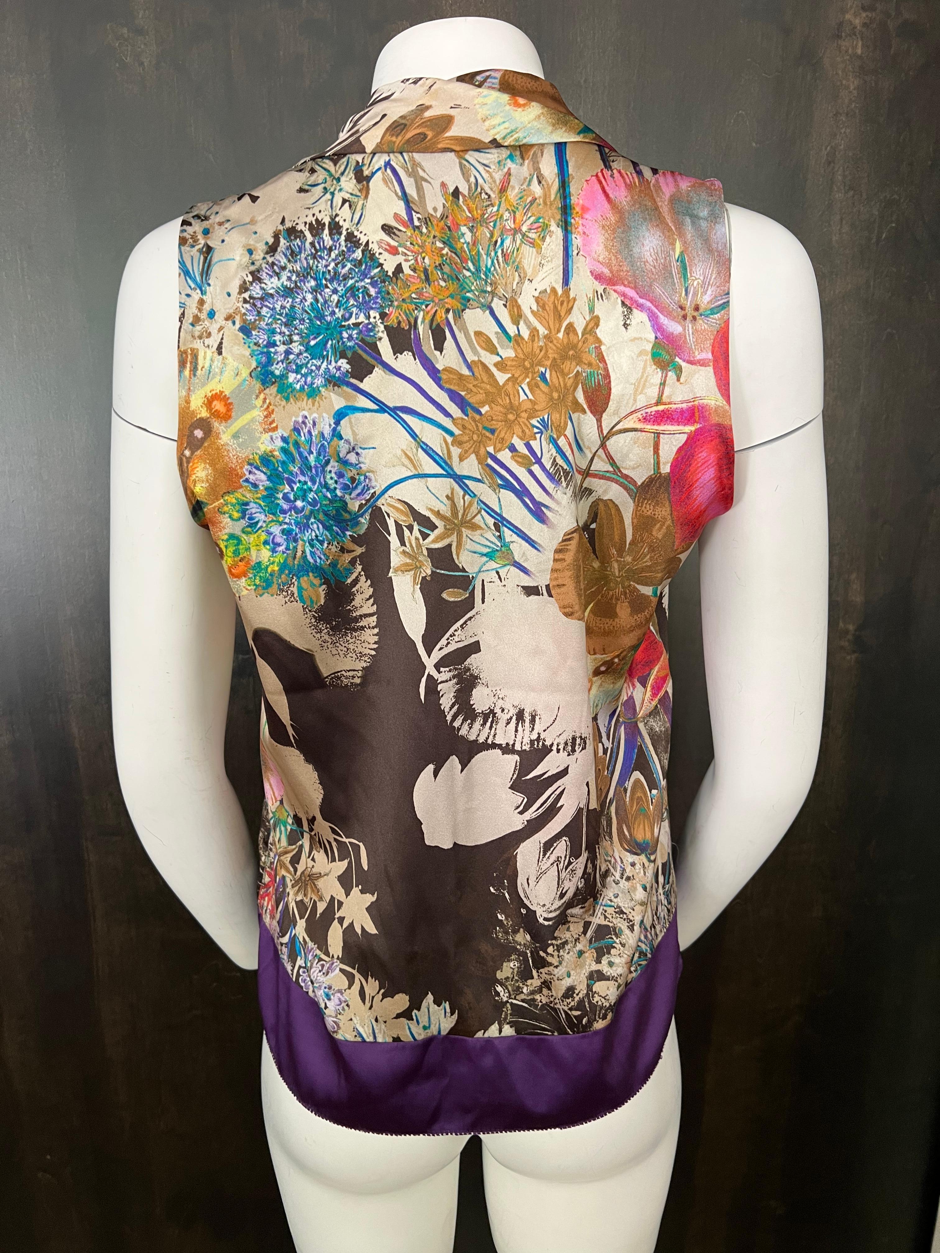 Women's Vintage Etro Silk Multicolored Top Blouse, Size 42 For Sale