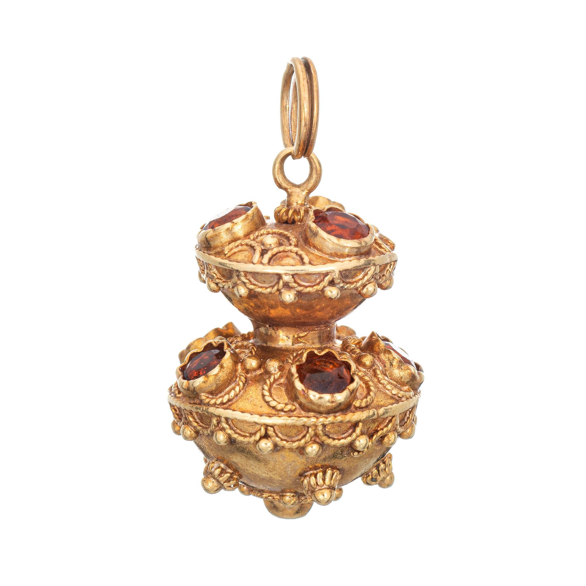 Etruscan Revival Vintage Etruscan Charm 18 Karat Gold Citrine Medium Pendant Jewelry Double