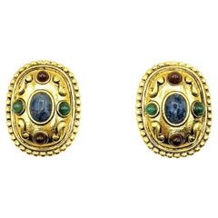 Vintage Etruscan Gold Gem Earrings 1980S