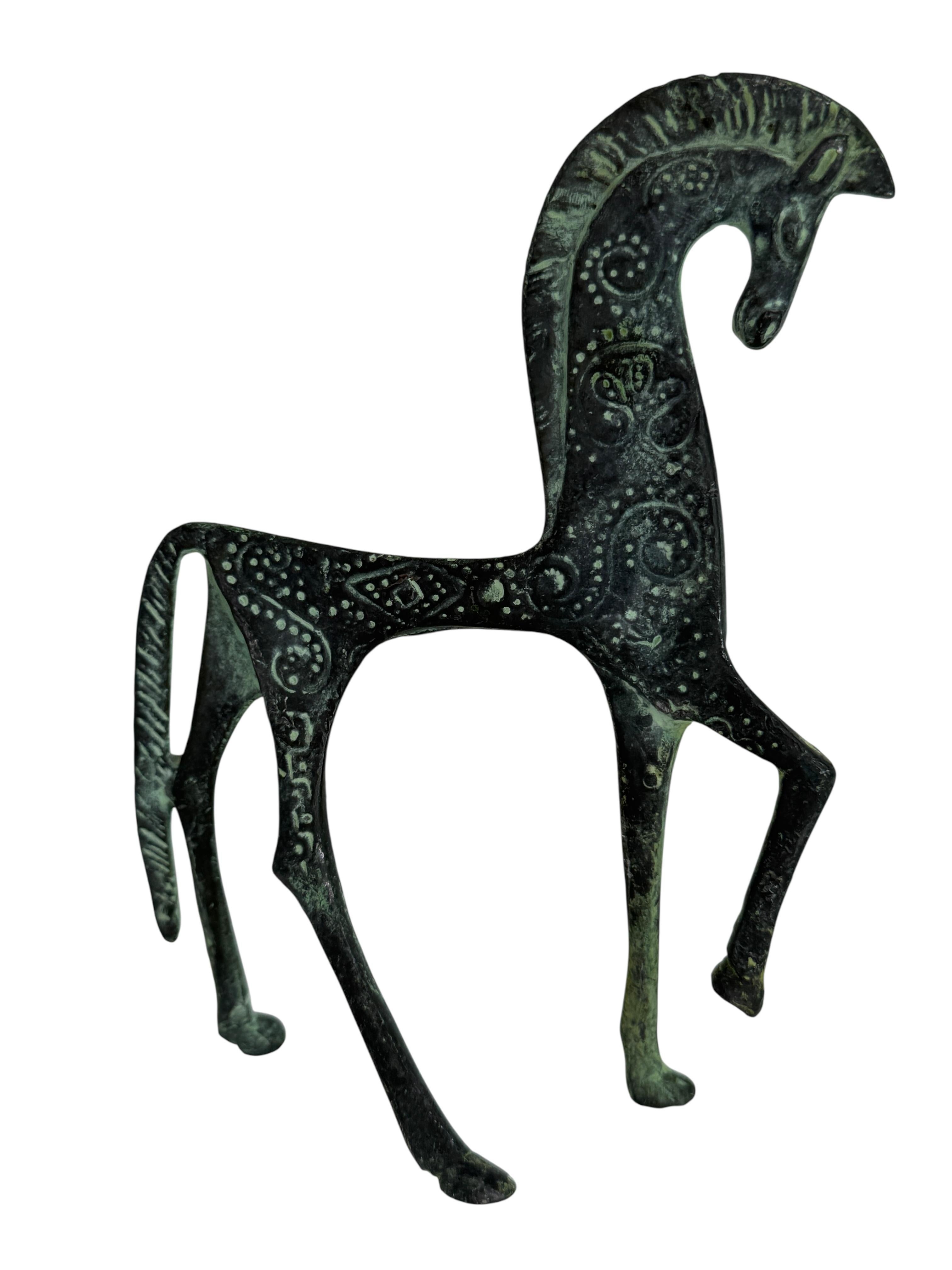 Patinato Figura di cavallo etrusco d'epoca, bronzo, replica museale italiana degli anni 1970-80 in vendita