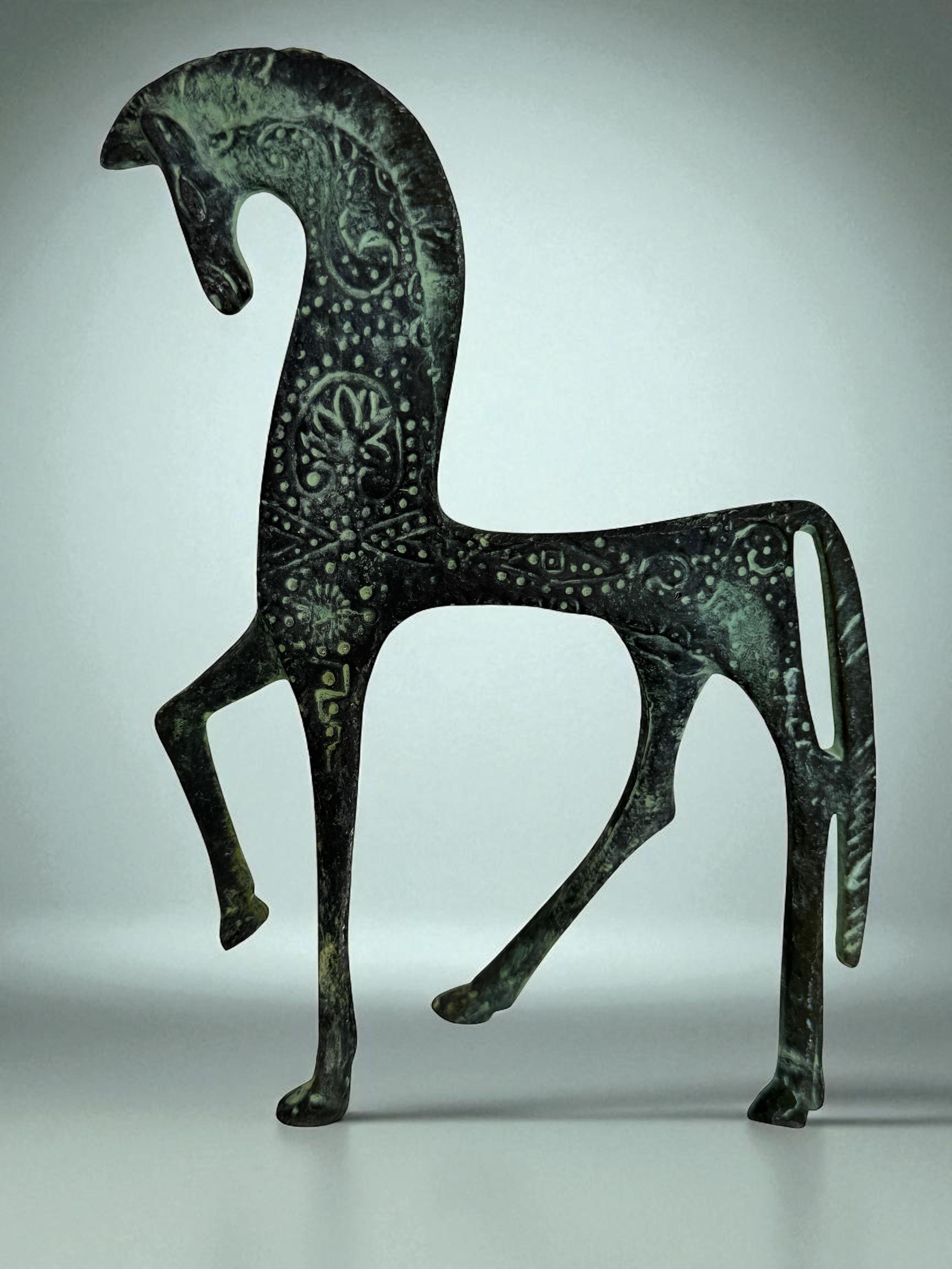 Metà XX secolo Figura di cavallo etrusco d'epoca, bronzo, replica museale italiana degli anni 1970-80 in vendita