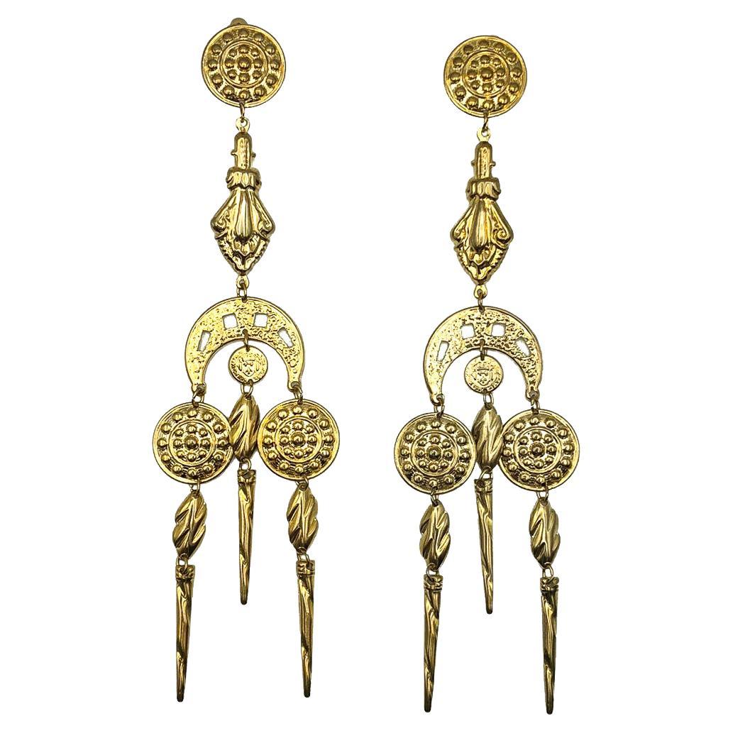 Vintage Etruscan Inspired Chandelier Earrings 1980s