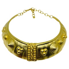 Vintage etruscan matte gold massive collar designer choker necklace