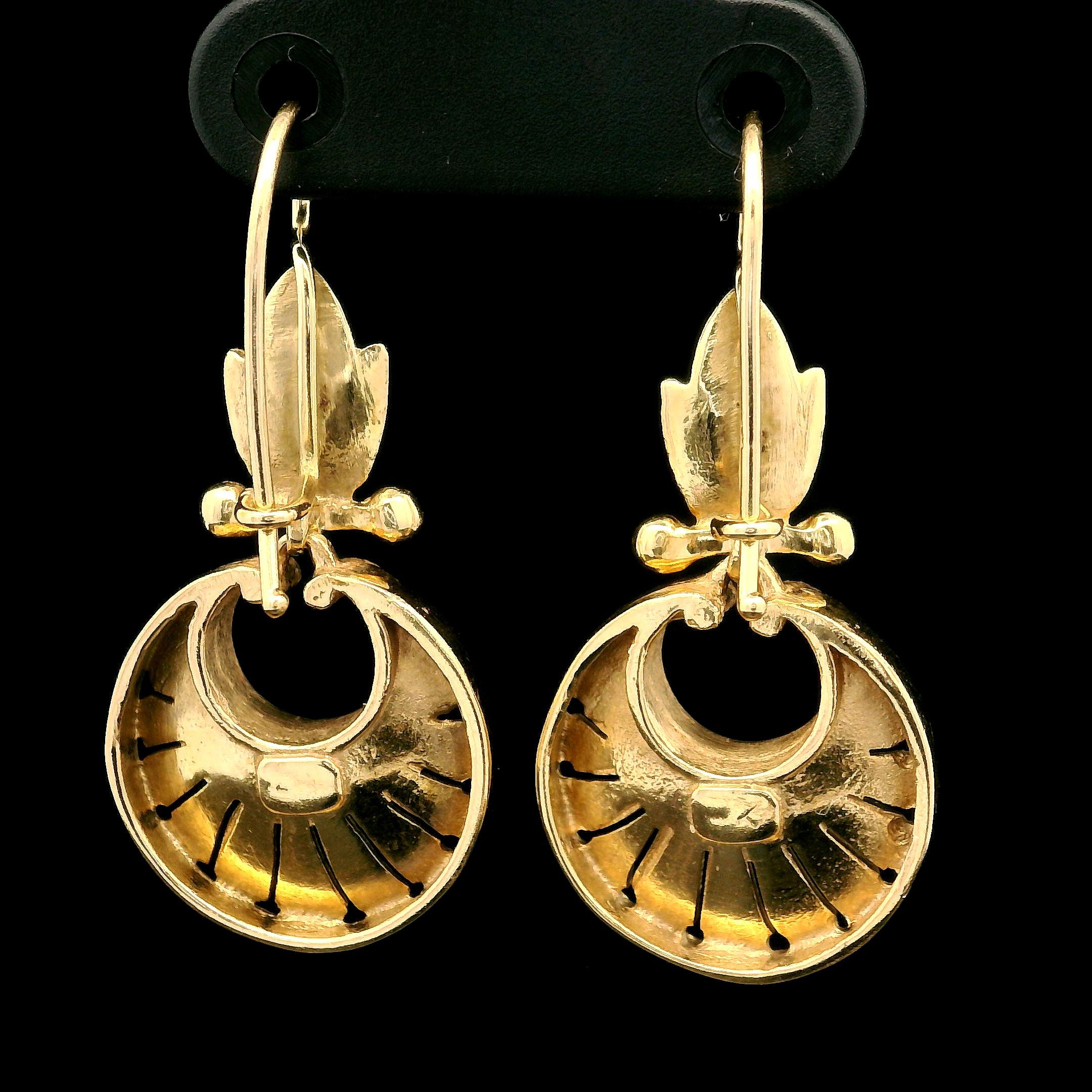 Vintage Etruscan Revival 14k Yellow Gold Ornate Dangle Drop Earrings For Sale 2