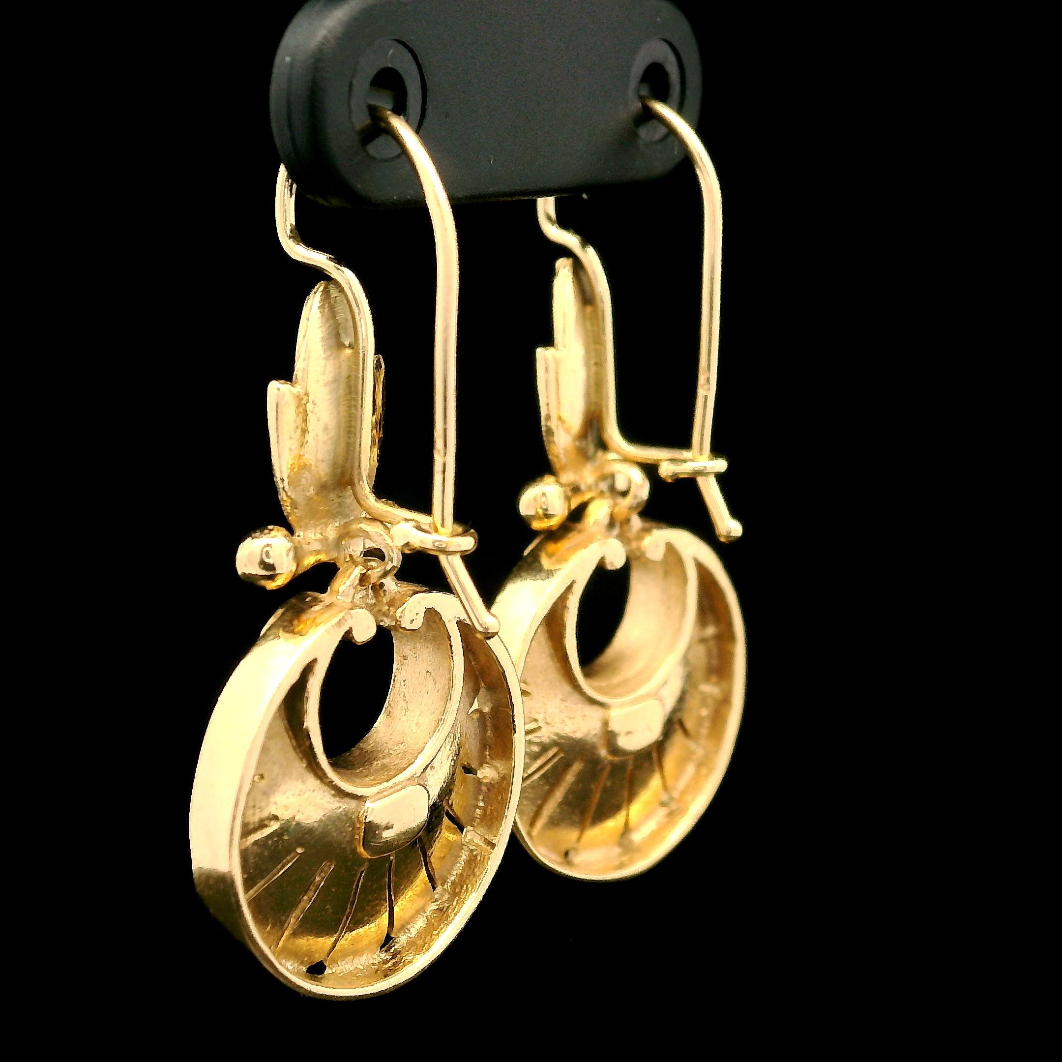 Vintage Etruscan Revival 14k Yellow Gold Ornate Dangle Drop Earrings For Sale 3