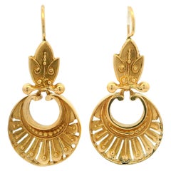 Vintage Etruscan Revival 14k Yellow Gold Ornate Dangle Drop Earrings
