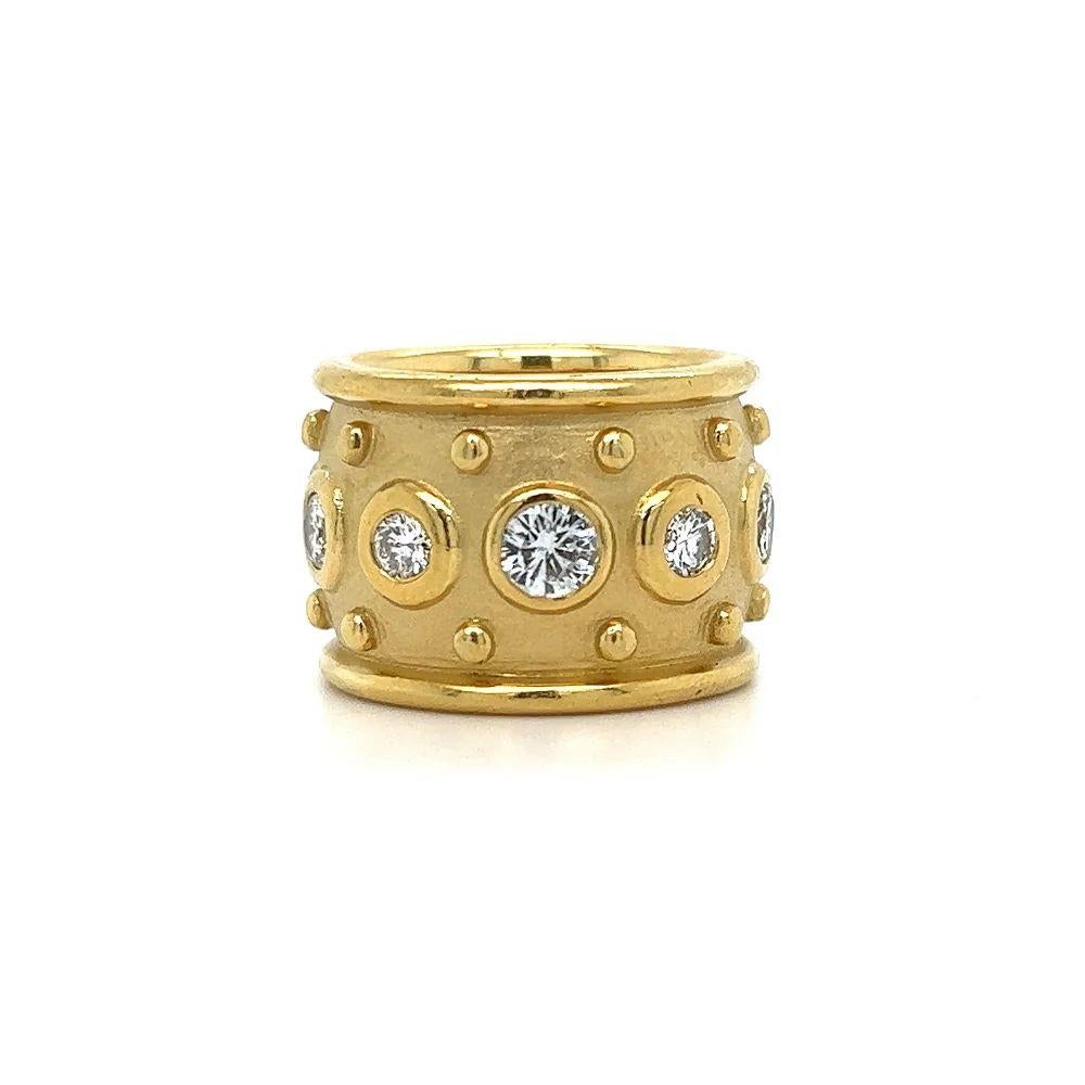 Vintage Etruscan Revival Diamond Wide Gold Band Ring For Sale at 1stDibs