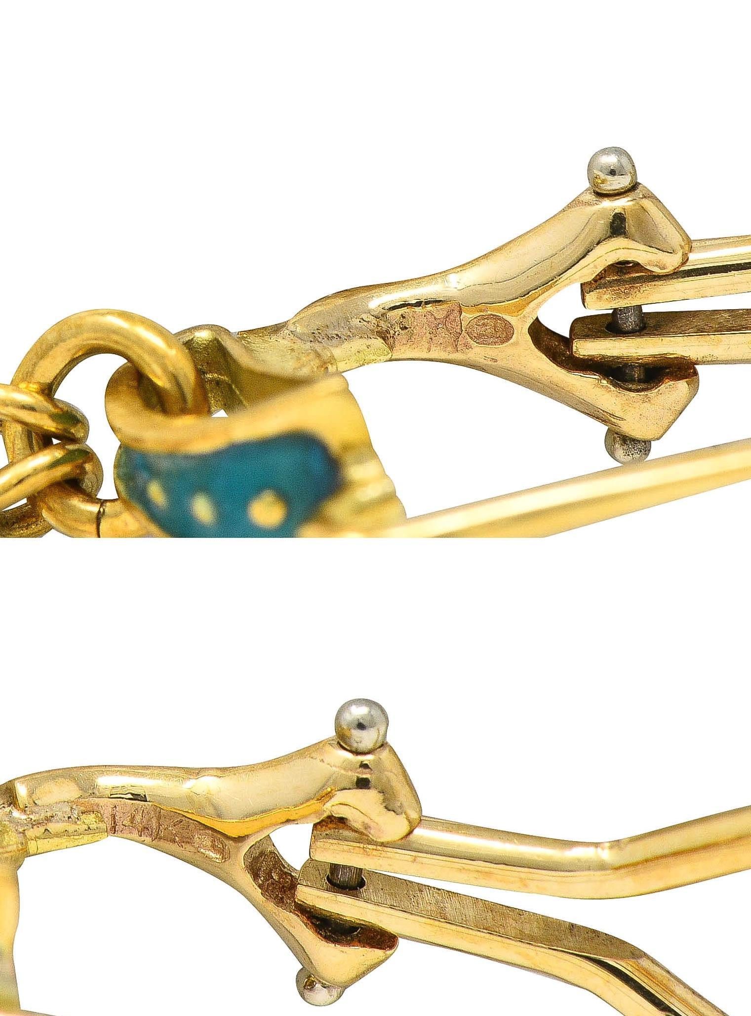 Vintage Etruscan Revival Multi-Gem Enamel 18 Karat Gold Cornucopia Earrings For Sale 1