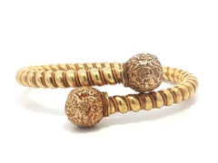 Vintage Etruscan Revival Solid Gold Twisted Tube Wire Bypass Slip On Cuff Bangle