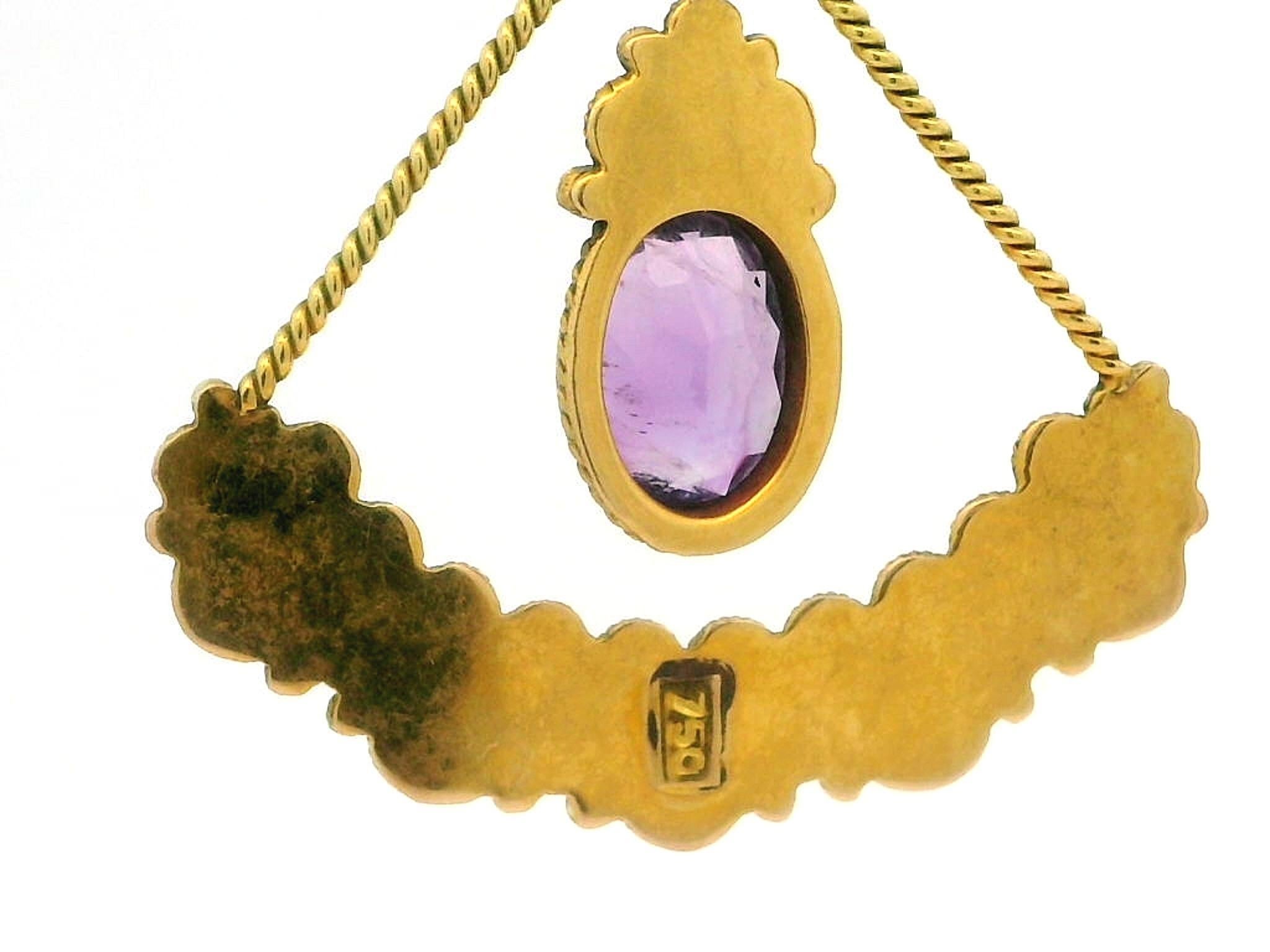 Pendientes colgantes de abanico de amatista en oro amarillo macizo de la época del renacimiento etrusco en Bueno estado para la venta en Montclair, NJ