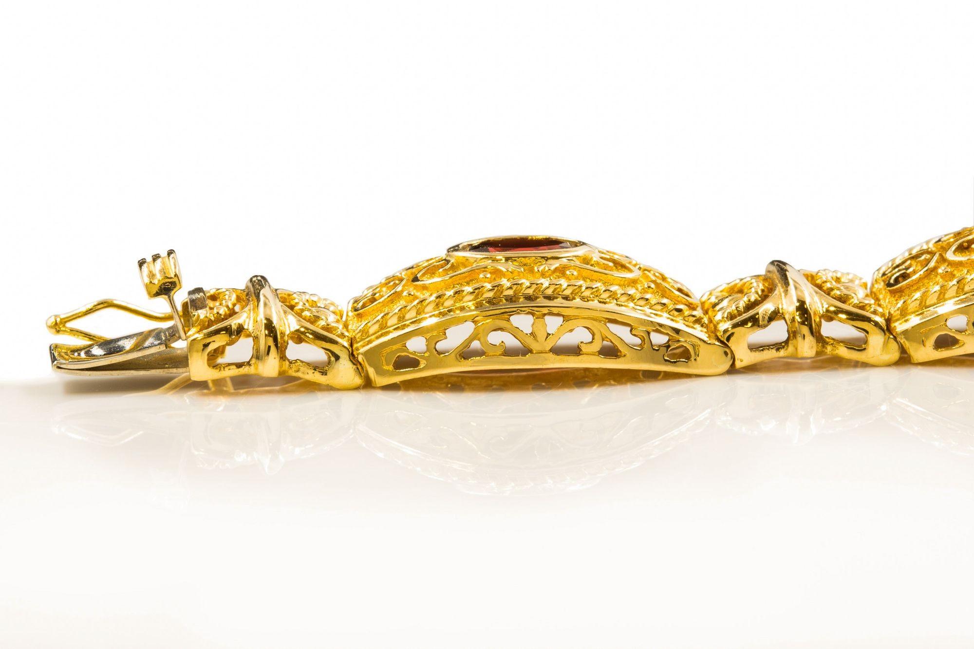 Vintage Etruscan Revival Style 14k Yellow Gold and Garnet Bracelet For Sale 5