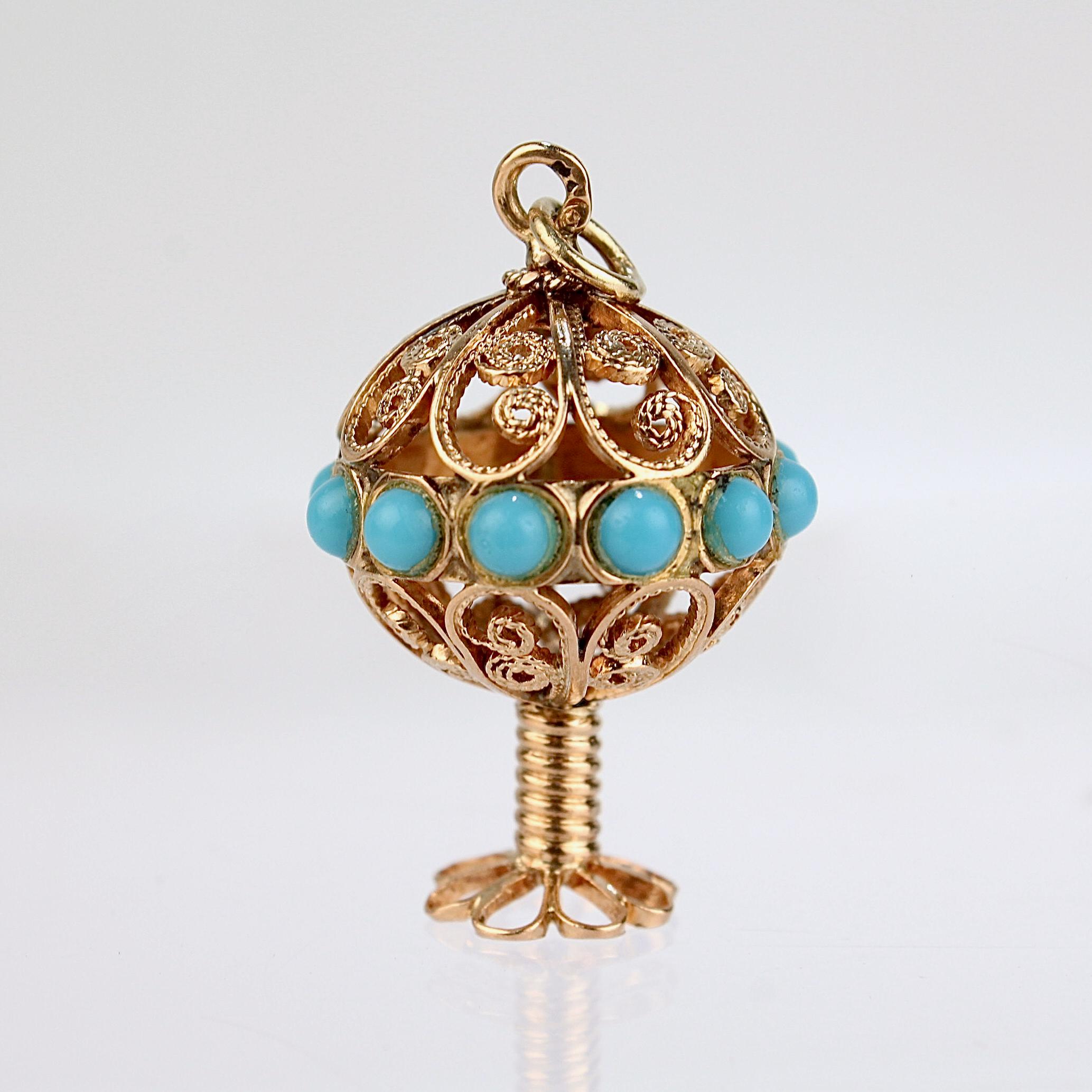 gold turquoise etruscan revival charm