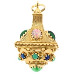 Vintage Etruscan Revival Style Gemset 18 Karat Gold Pendant