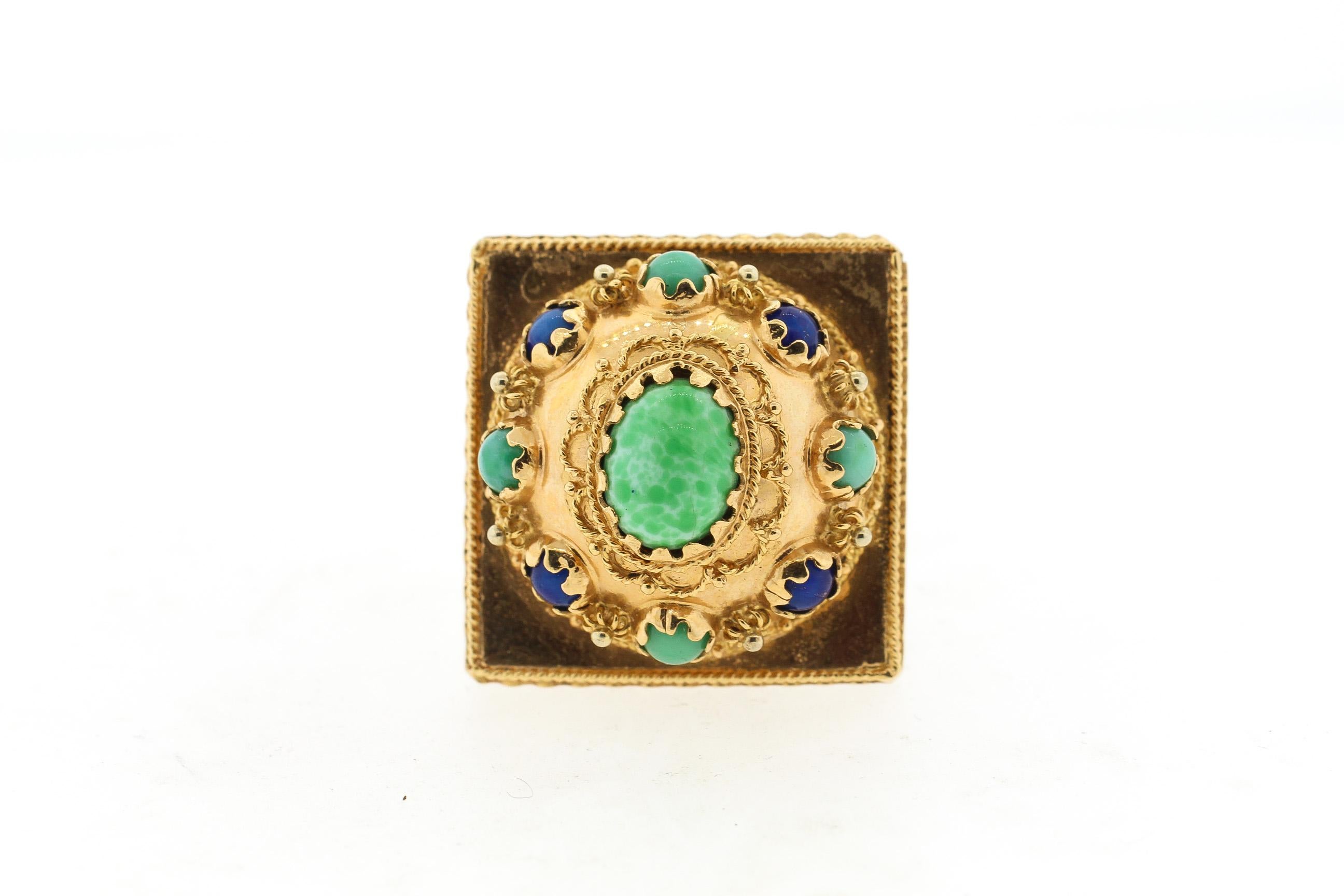 Vintage Etruscan Revival Style Gemset 18 Karat Gold Pendant 1