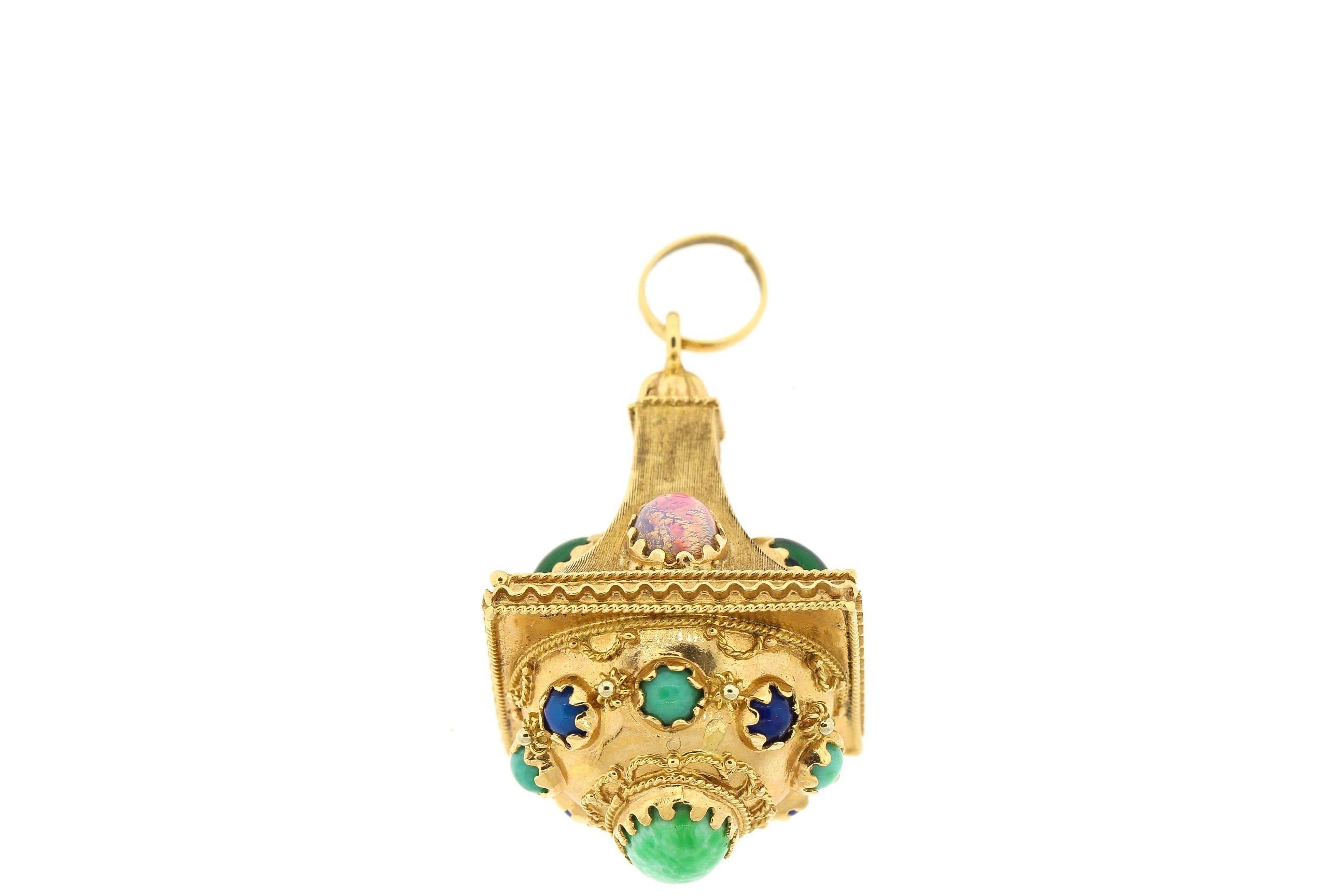 Vintage Etruscan Revival Style Gemset 18 Karat Gold Pendant 2