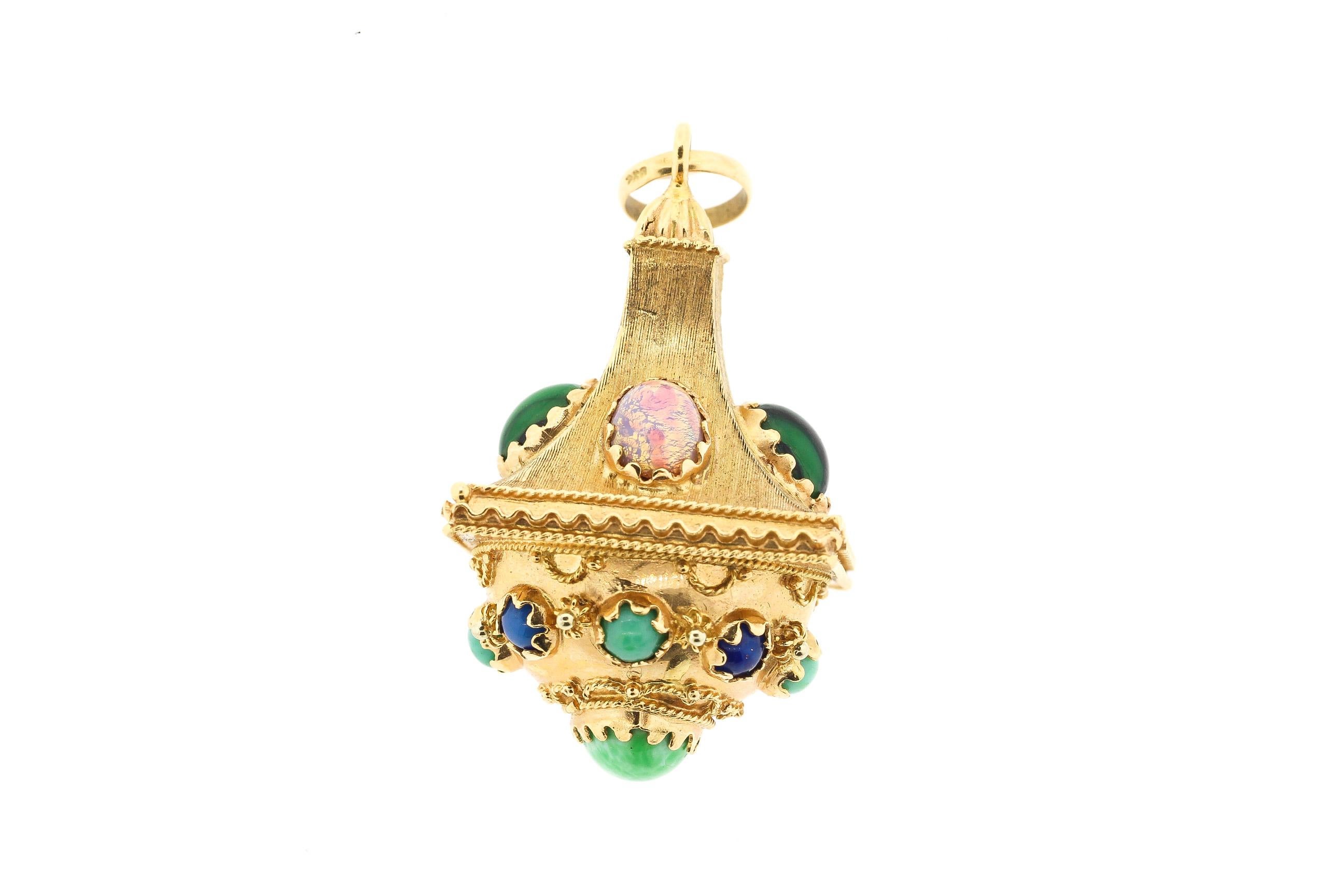 Vintage Etruscan Revival Style Gemset 18 Karat Gold Pendant 3