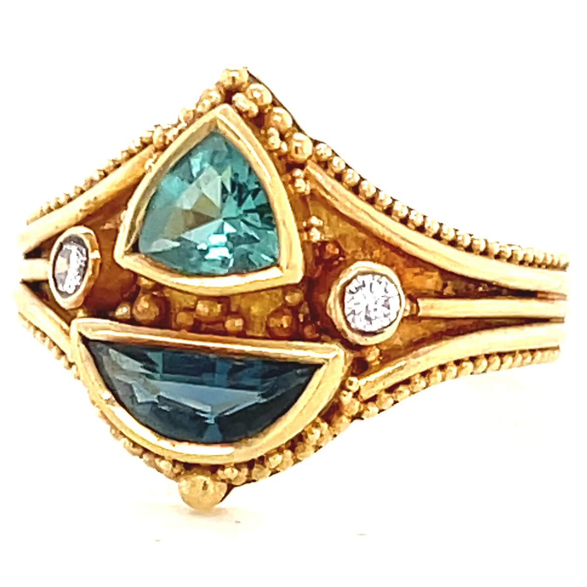 Etruscan Revival Vintage Etruscan Style Diamond Sapphire Gold Ring
