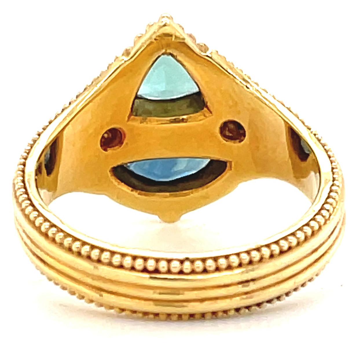Vintage Etruscan Style Diamond Sapphire Gold Ring In Excellent Condition In Beverly Hills, CA