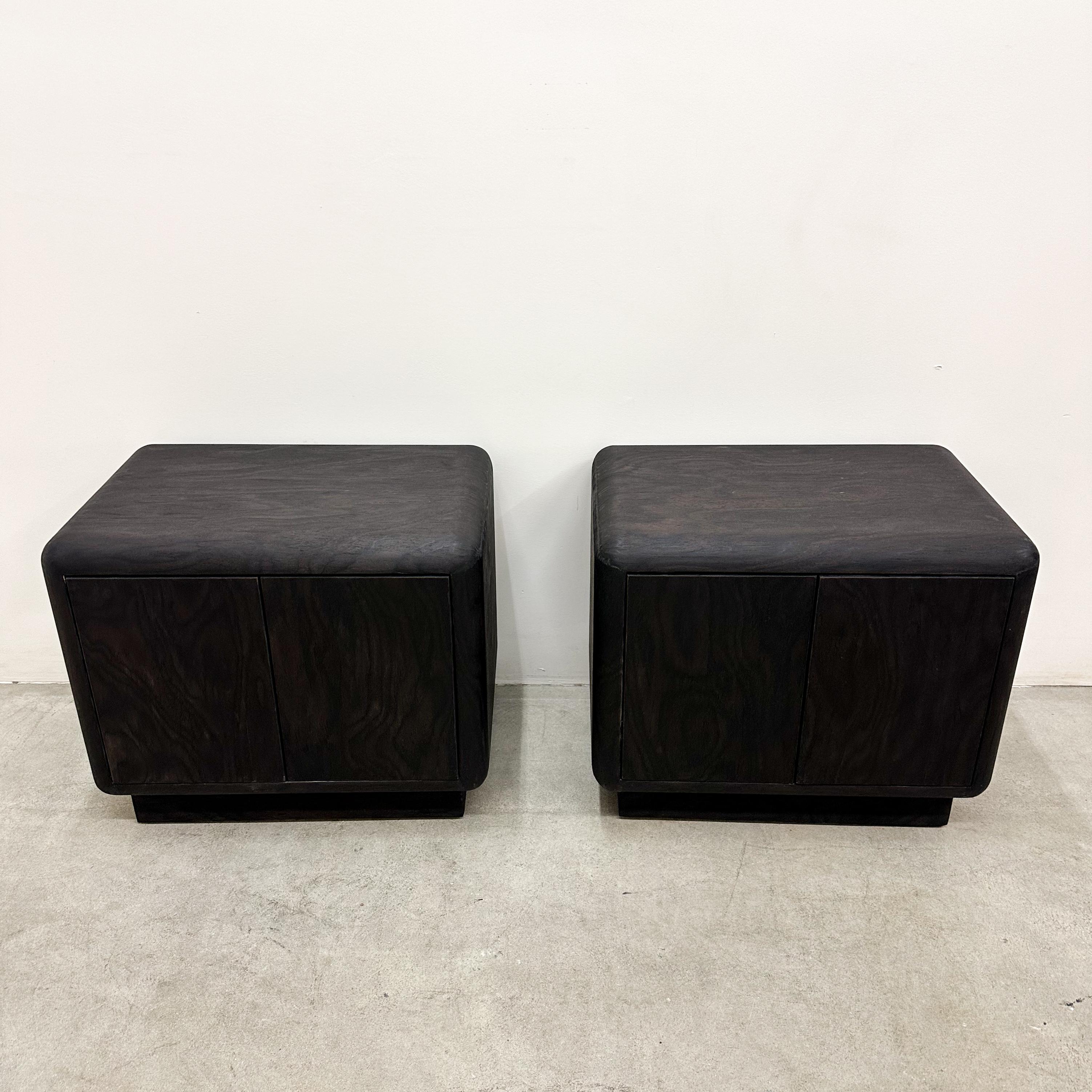 Veneer Pair of Vintage Dark Brown Mid-Century Modern Nightstands or Side Tables, 1970s For Sale