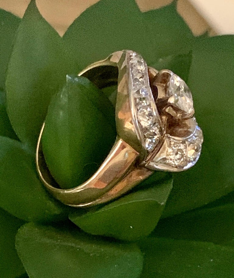 Vintage Euro Cut Diamond 14 Karat Yellow Gold Fashion Ring Size 7 For