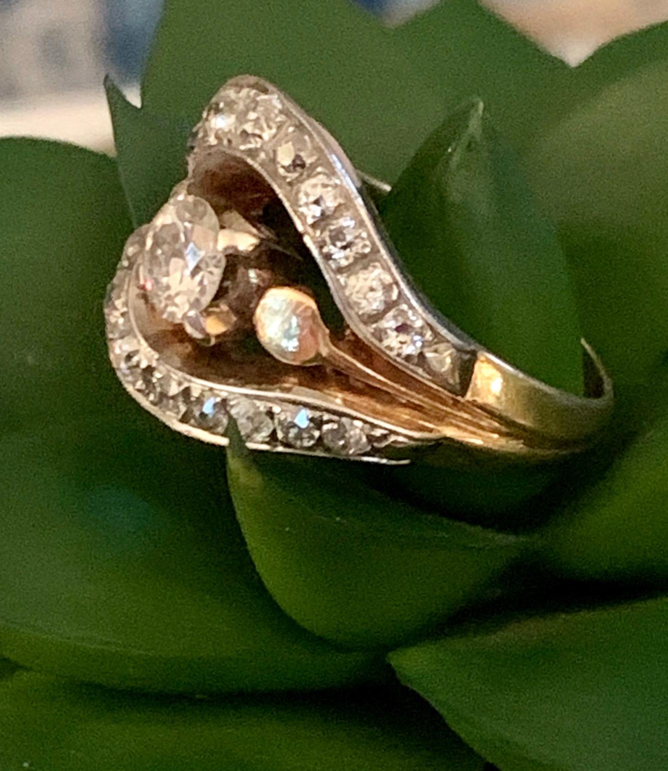 Vintage Euro Cut Diamond 14 Karat Yellow Gold Fashion Ring - Size 7 In Good Condition For Sale In St. Louis Park, MN