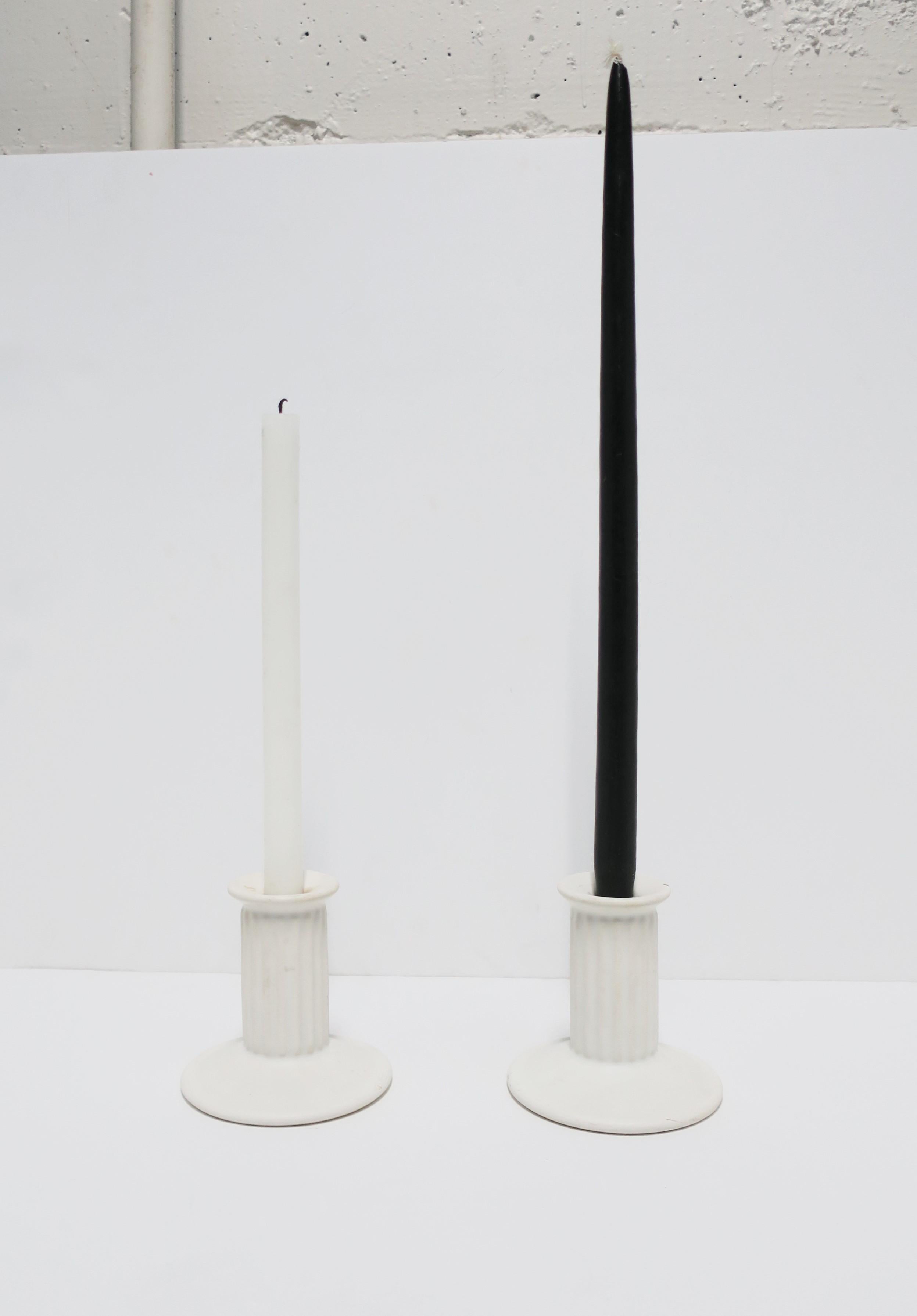 Portuguese Neoclassical White Column Candlesticks Holders, Pair For Sale